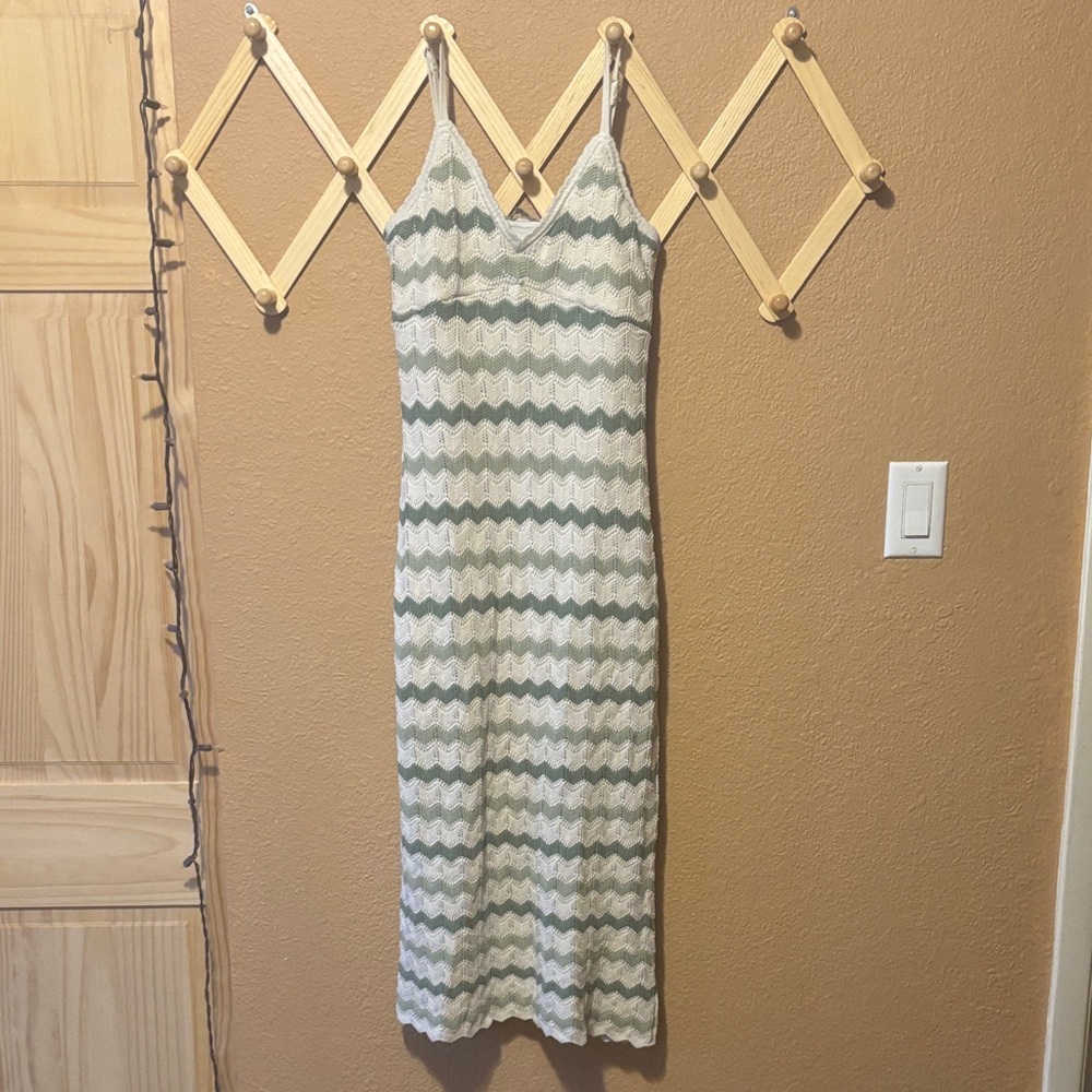 Crocheted Green and White Midi Dress